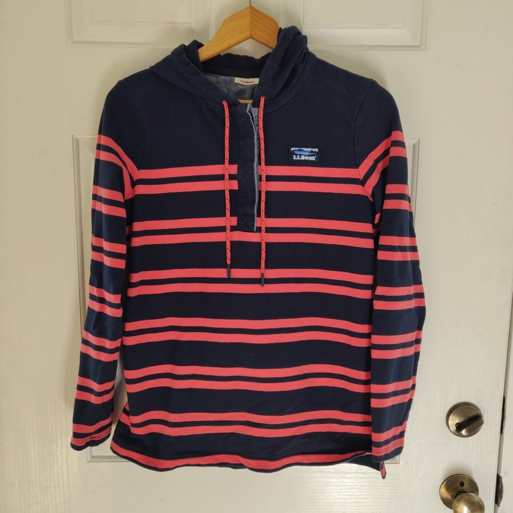 LL Bean Rugby Sweatshirt Hoodie Striped